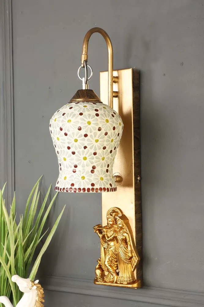 Golden Radha Krishna Fixtured Mosaic Wall Light single Piece