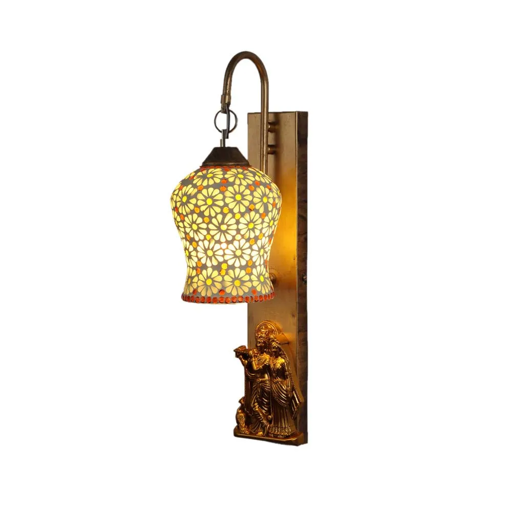 Golden Radha Krishna Fixtured Mosaic Wall Light single Piece
