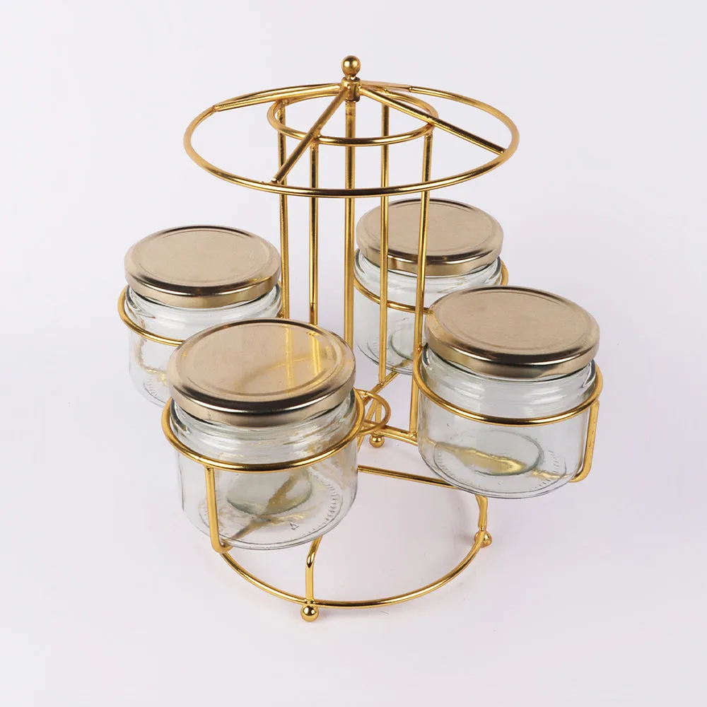 Golden Rotating Round Dry Fruits Container Stand