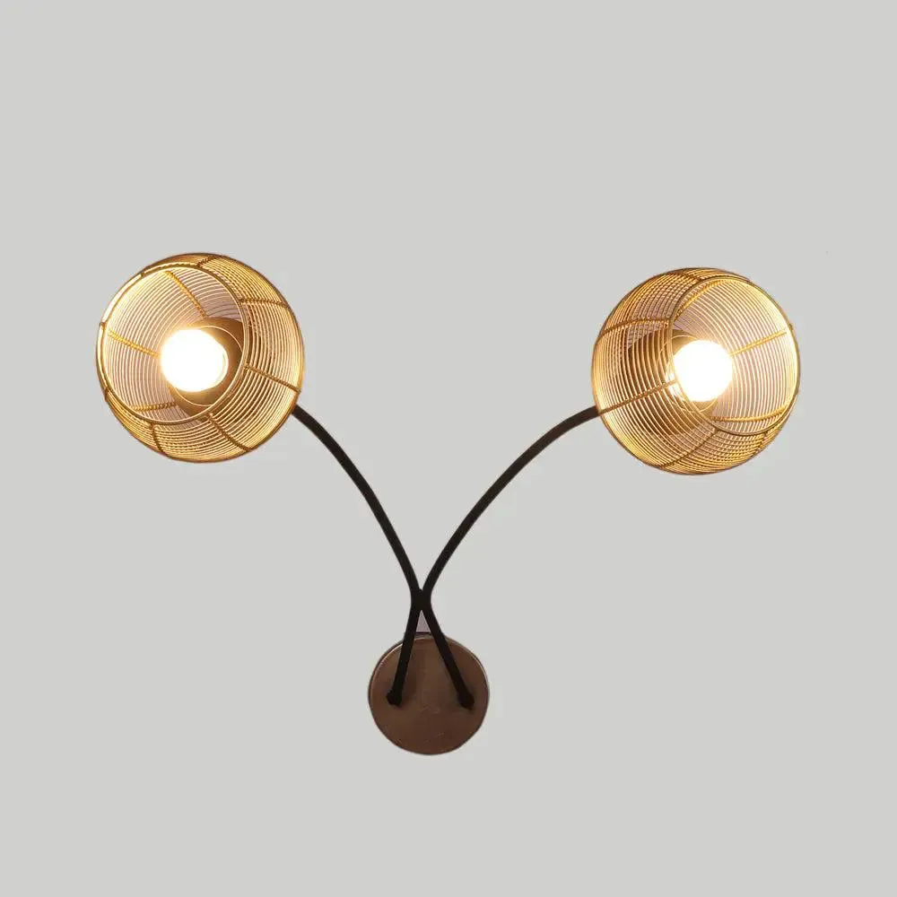 Golden Round Flower Twigs Wall Mounted Lamp Single Piece