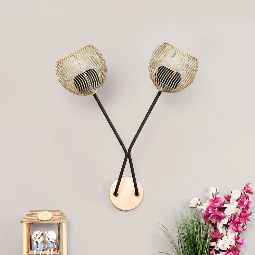 Golden Round Straight Flower Twigs Wall Mounted Lamp Single piece