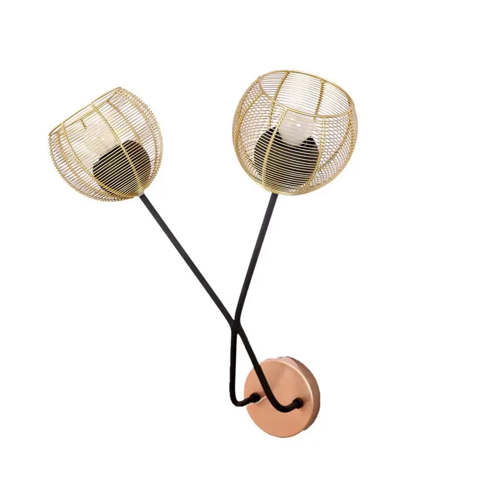 Golden Round Straight Flower Twigs Wall Mounted Lamp Single piece