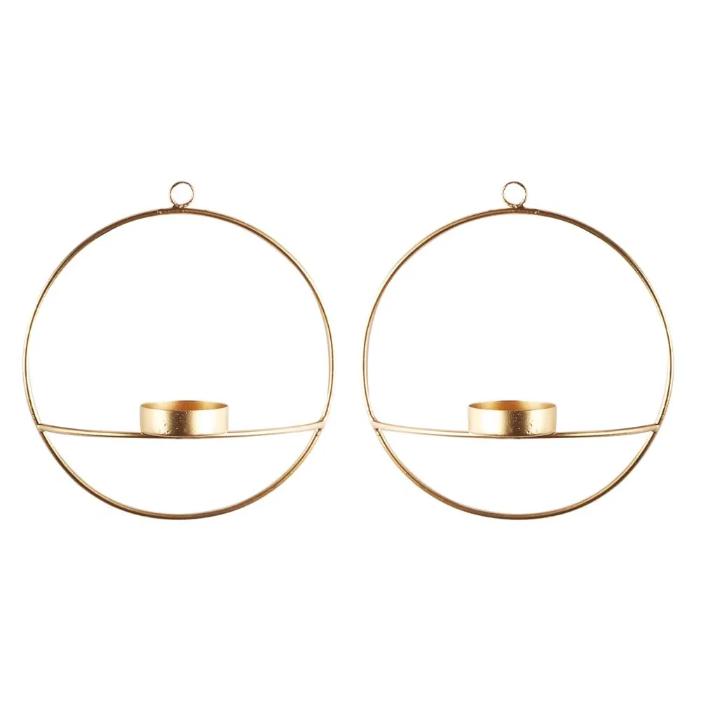 Golden Round Wall Tea Light Candle Holders Set of 2