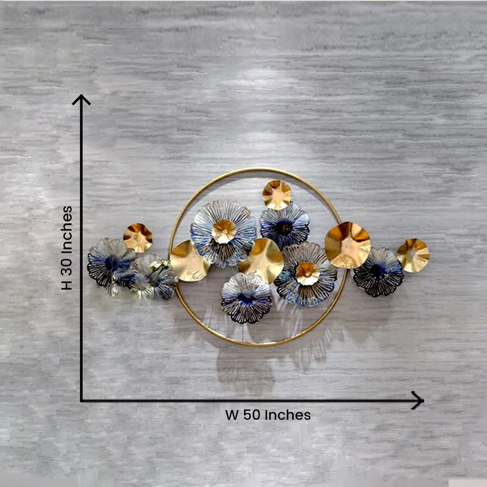 Golden & Silver Combined Floral Decorated Metal Wall Art