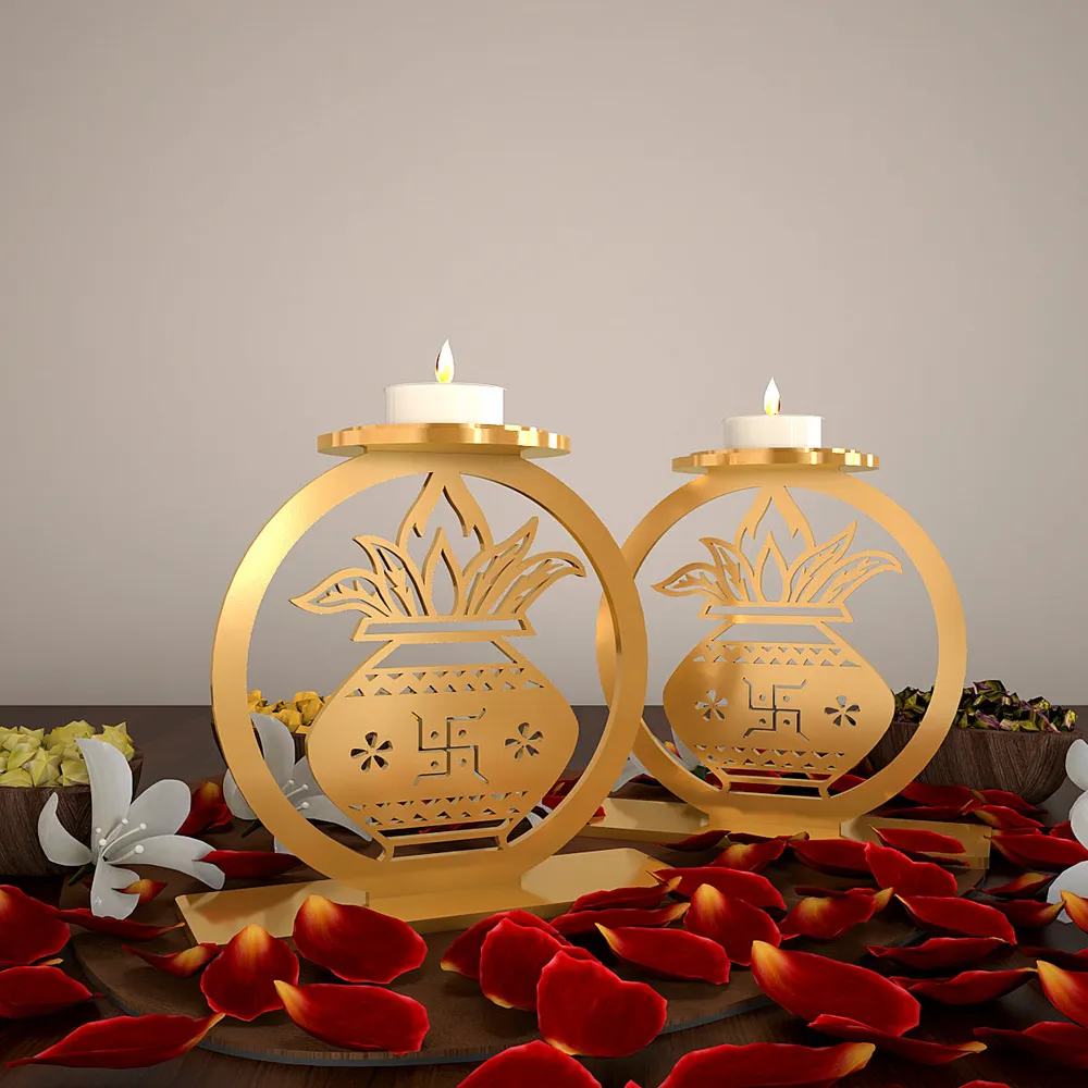 Golden Tea Light Holders In Holy Grail Design Set Of 2