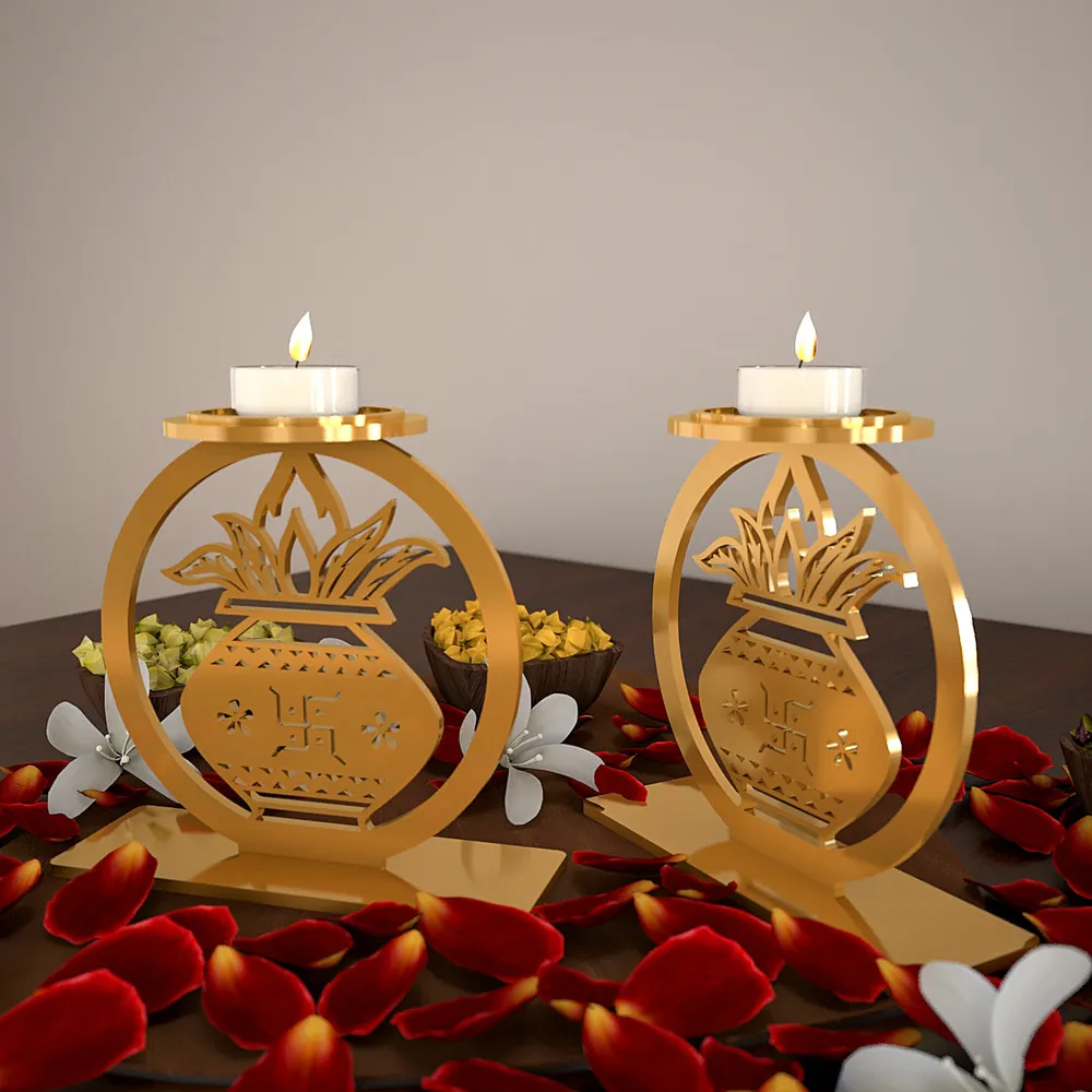 Golden Tea Light Holders In Holy Grail Design Set Of 2