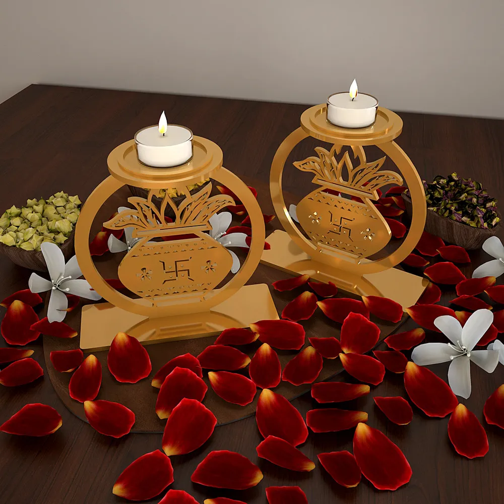 Golden Tea Light Holders In Holy Grail Design Set Of 2