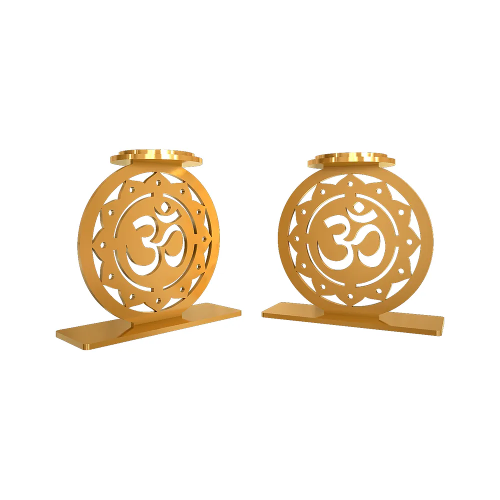 Golden Tea Light Holders In Om Design Set Of 2