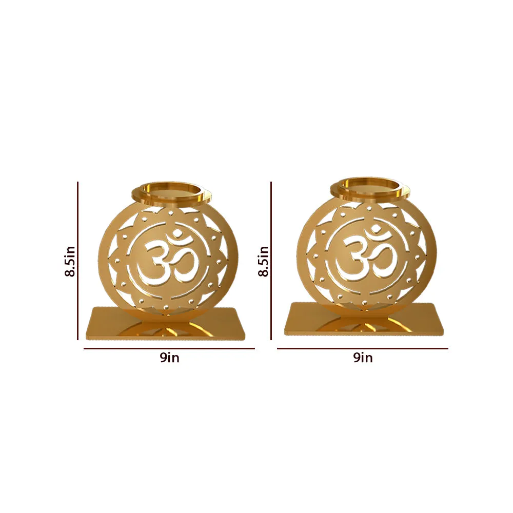 Golden Tea Light Holders In Om Design Set Of 2