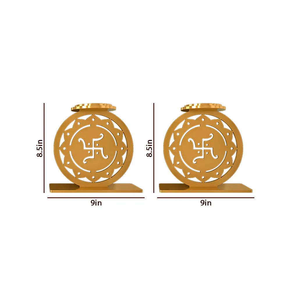 Golden Tea Light Holders In Swastik Design Set Of 2