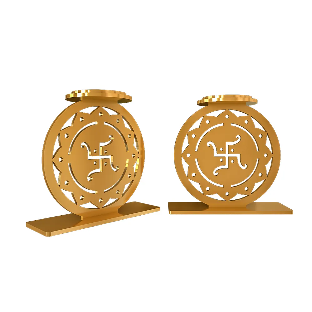 Golden Tea Light Holders In Swastik Design Set Of 2
