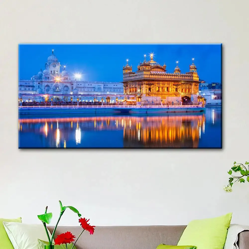 Golden Temple Design Canvas Printed Painting With Frame