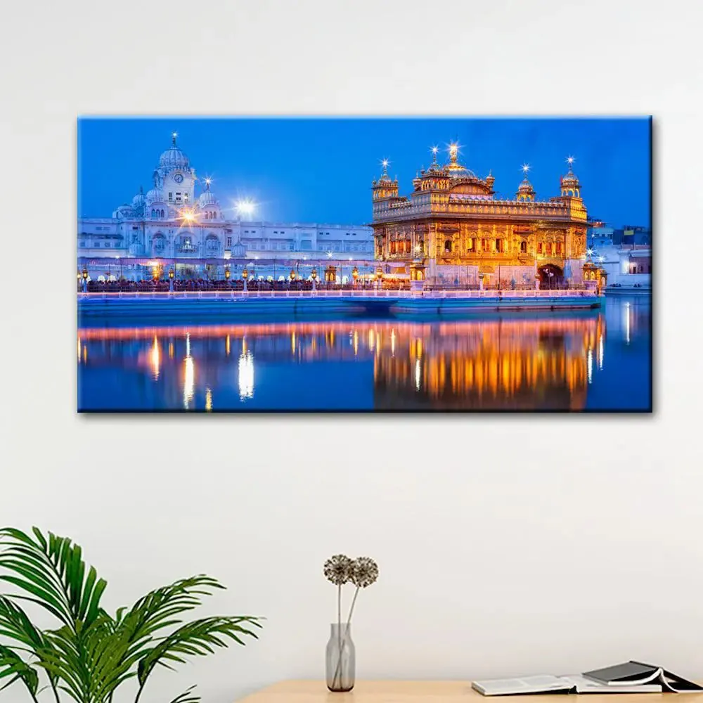 Golden Temple Design Canvas Printed Painting With Frame