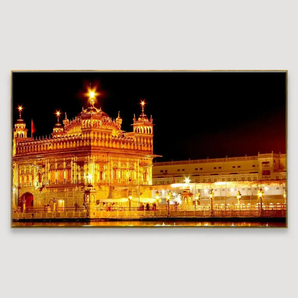 Golden Temple Design Canvas Printed Painting With Wood Frame