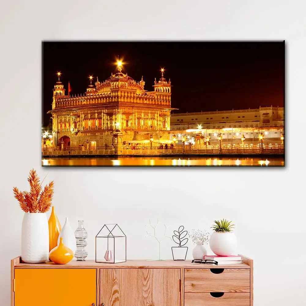Golden Temple Design Canvas Printed Painting With Wood Frame