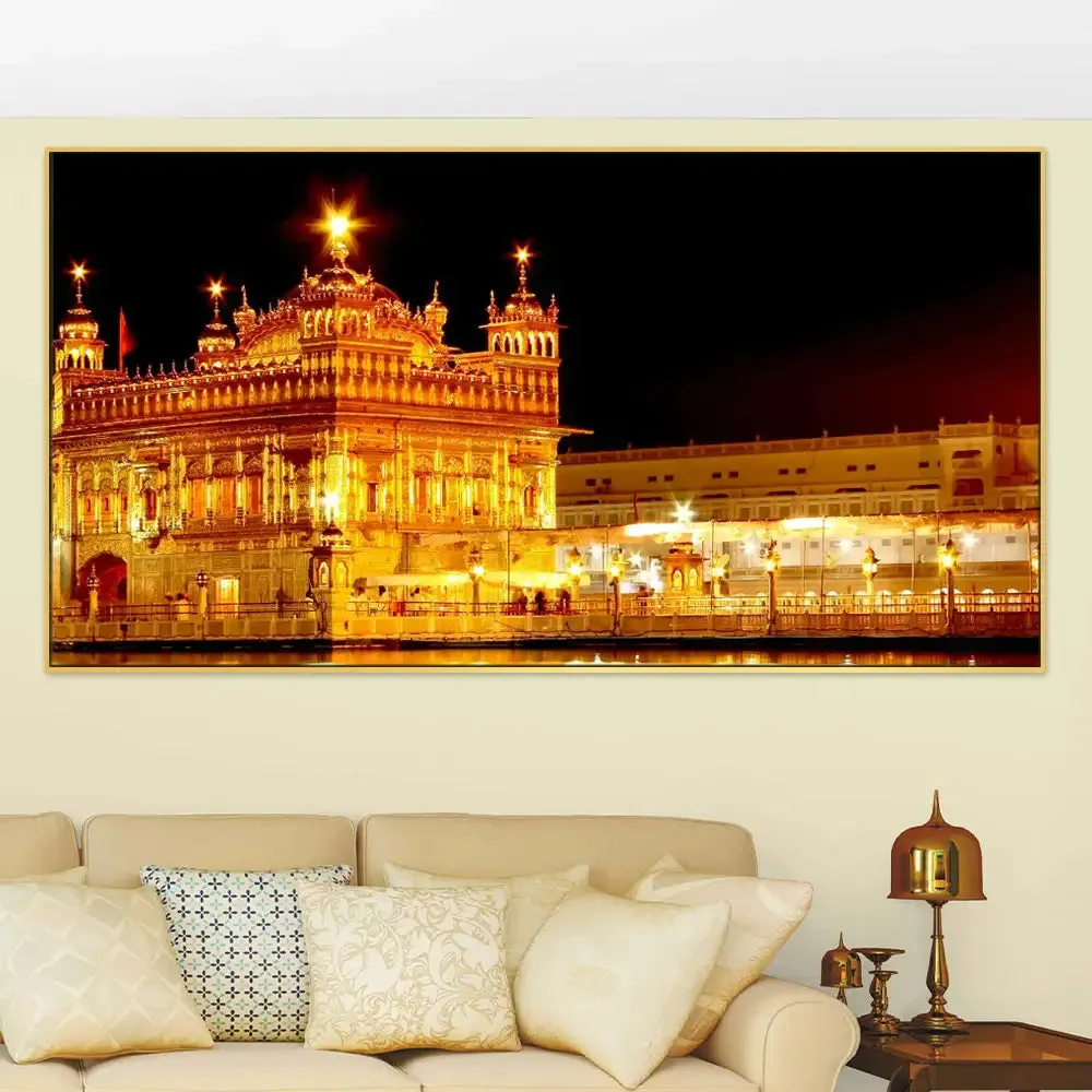 Golden Temple Design Canvas Printed Painting With Wood Frame
