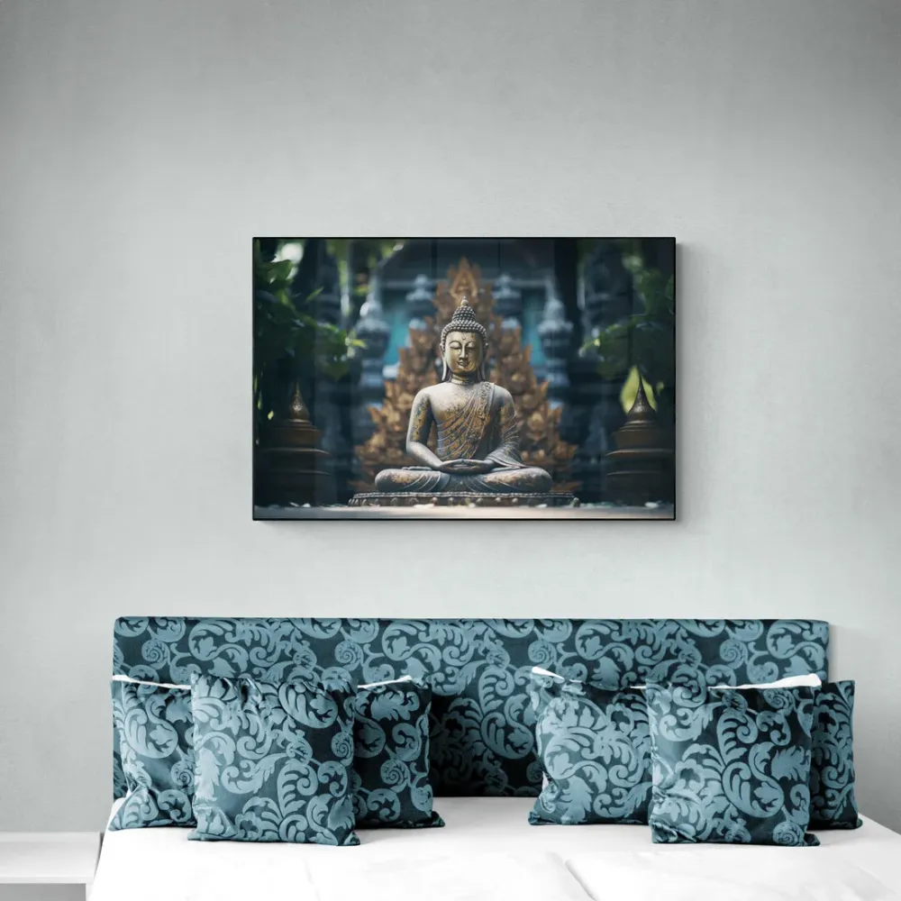 Golden Tranquility Buddha Canvas Wall Painting With Frame