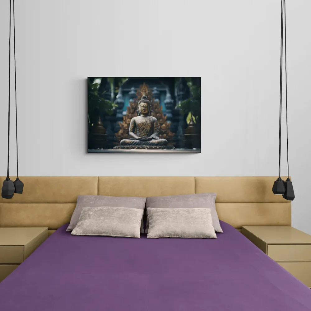 Golden Tranquility Buddha Canvas Wall Painting With Frame