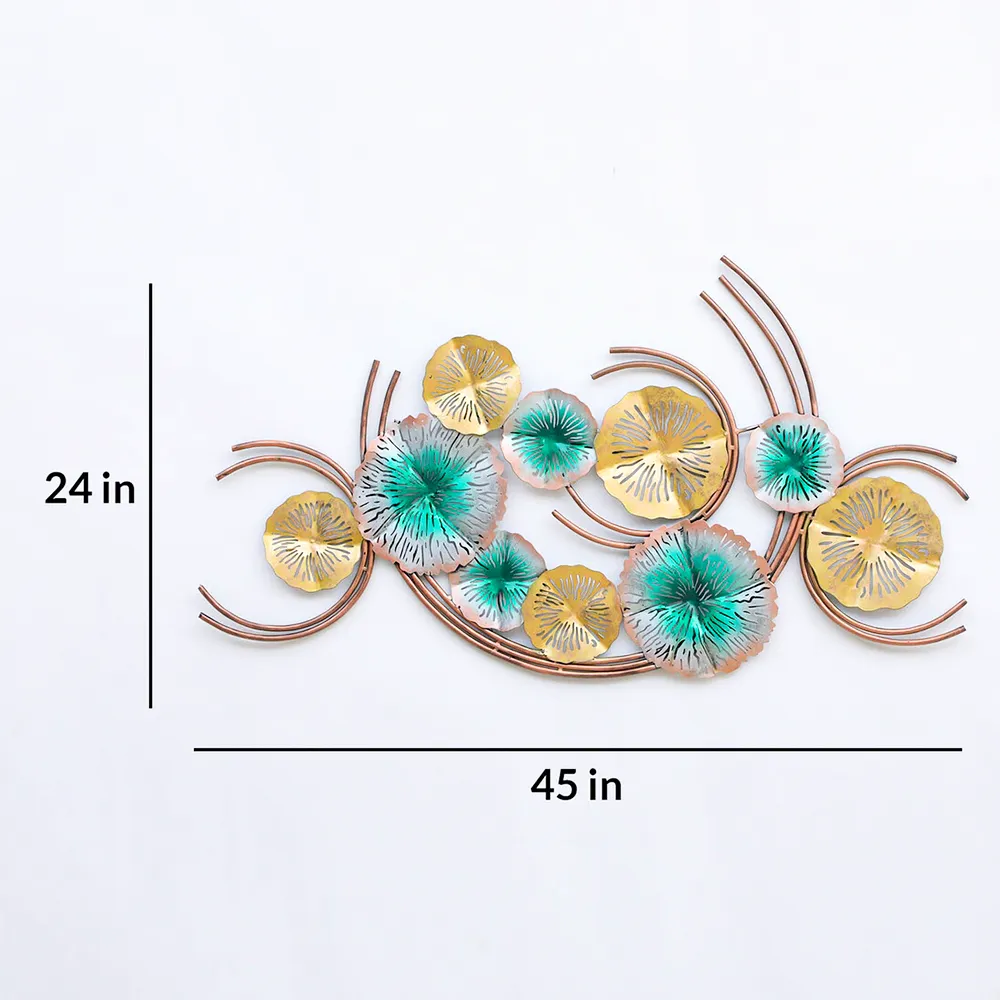 Golden & Turquoise Floral Designer Metal Wall Art