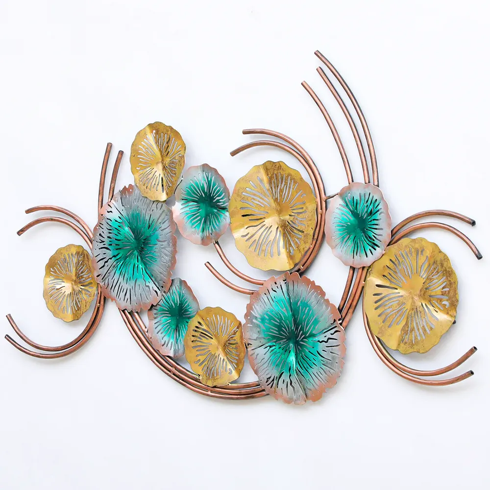 Golden & Turquoise Floral Designer Metal Wall Art