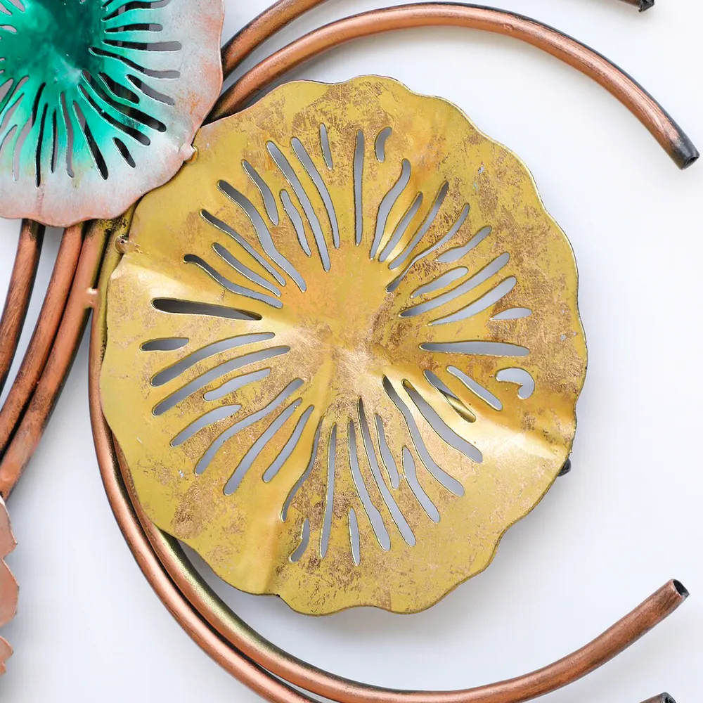 Golden & Turquoise Floral Designer Metal Wall Art