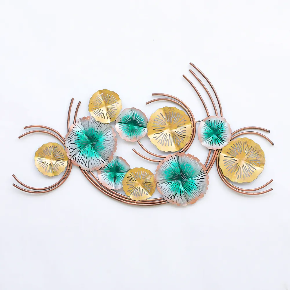 Golden & Turquoise Floral Designer Metal Wall Art