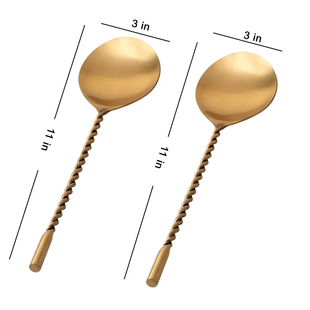 Golden Twisted Stainless Steel Serving Spoon Set Of 2