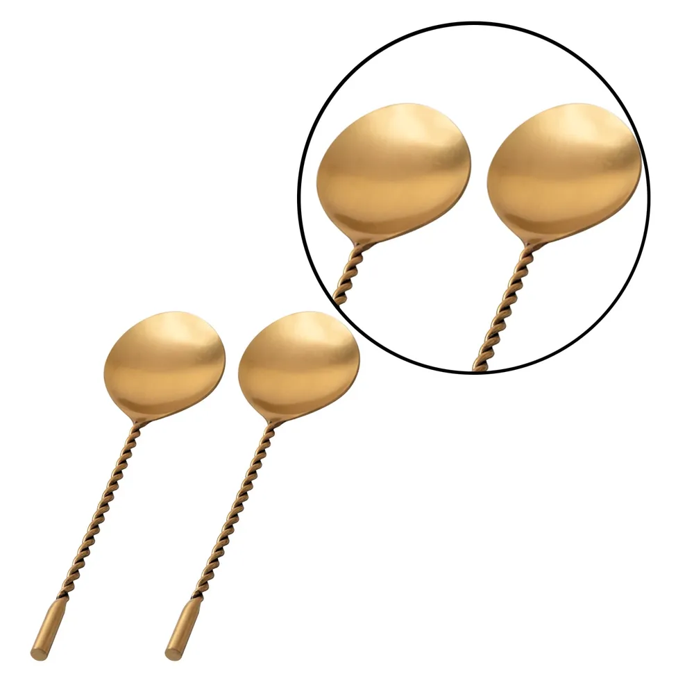 Golden Twisted Stainless Steel Serving Spoon Set Of 2
