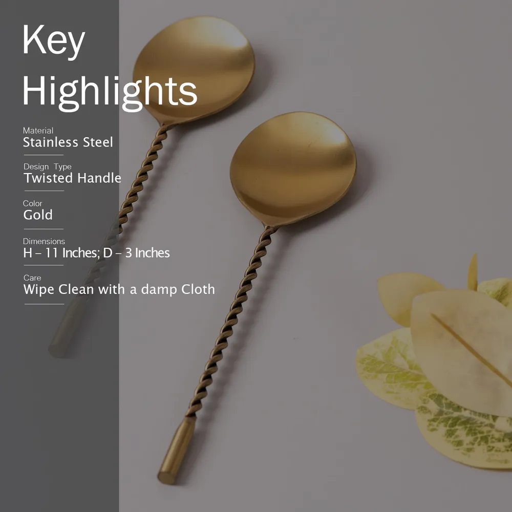 Golden Twisted Stainless Steel Serving Spoon Set Of 2
