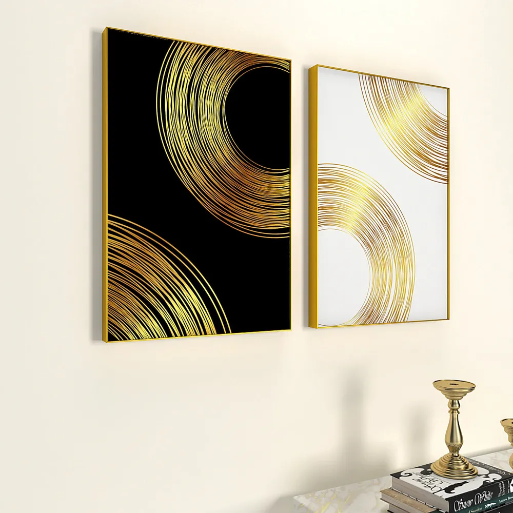 Golden & White Flowy Path Frames Set Of 2