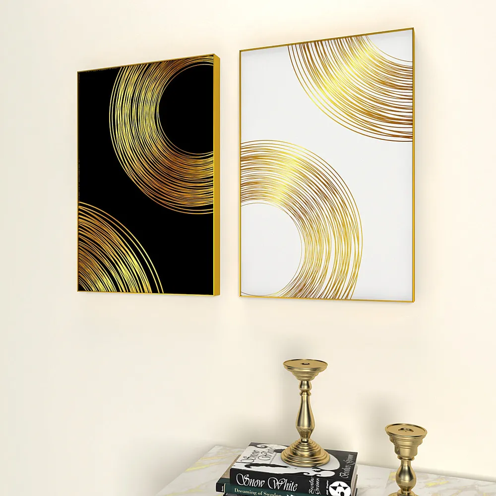Golden & White Flowy Path Frames Set Of 2