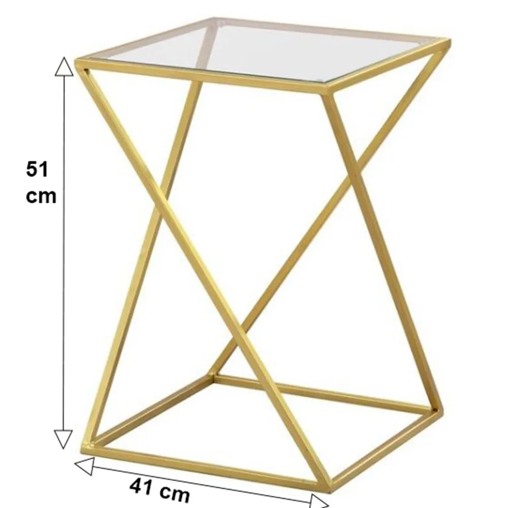 Golden Zig Zag Pattern Metal Side Table