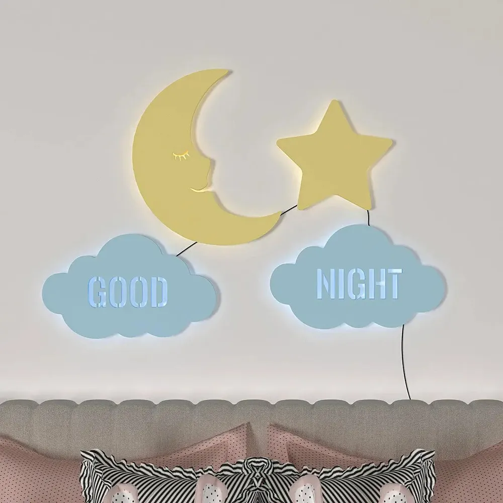 Good Night Moon & Star Backlit Wooden Wall Décor