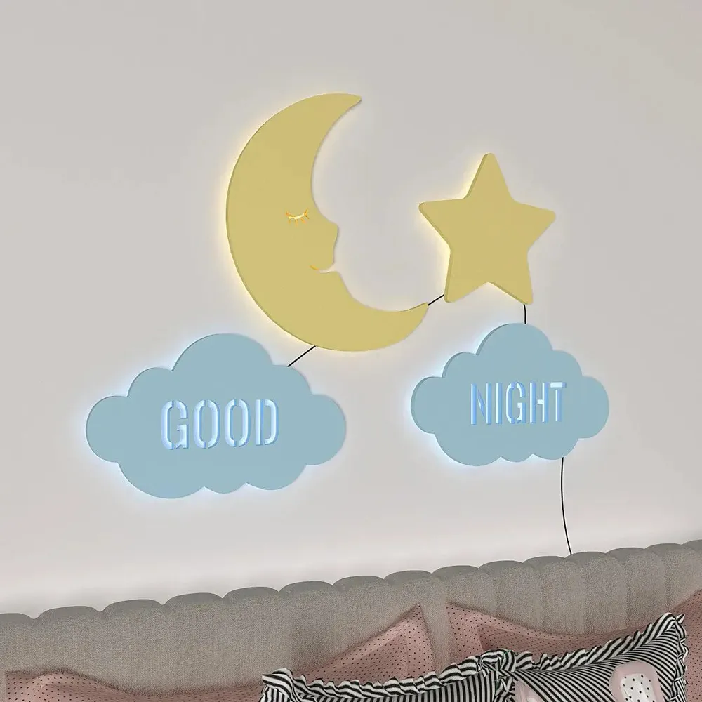 Good Night Moon & Star Backlit Wooden Wall Décor
