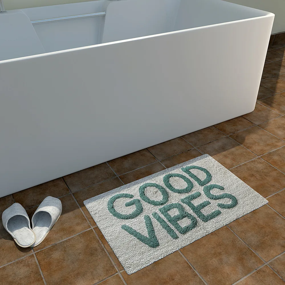 Good Vibes Printed High Absorbent White Kids Bathmat Single Piece