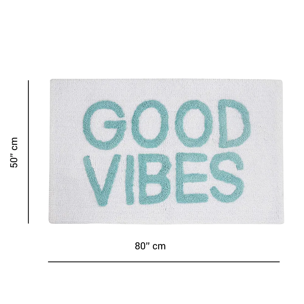 Good Vibes Printed High Absorbent White Kids Bathmat Single Piece
