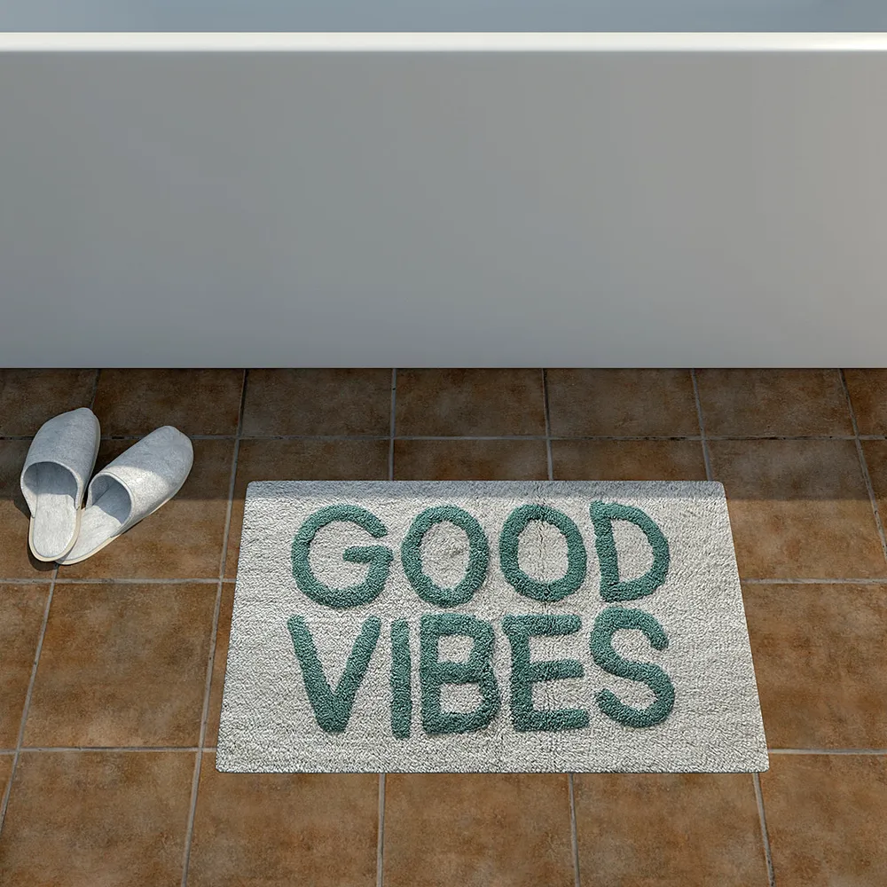 Good Vibes Printed High Absorbent White Kids Bathmat Single Piece