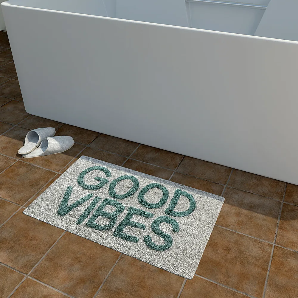 Good Vibes Printed High Absorbent White Kids Bathmat Single Piece