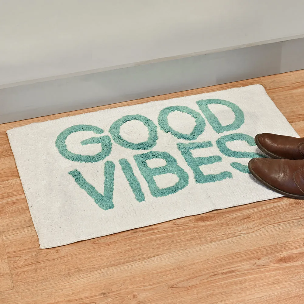 Good Vibes Printed High Absorbent White Kids Bathmat Single Piece