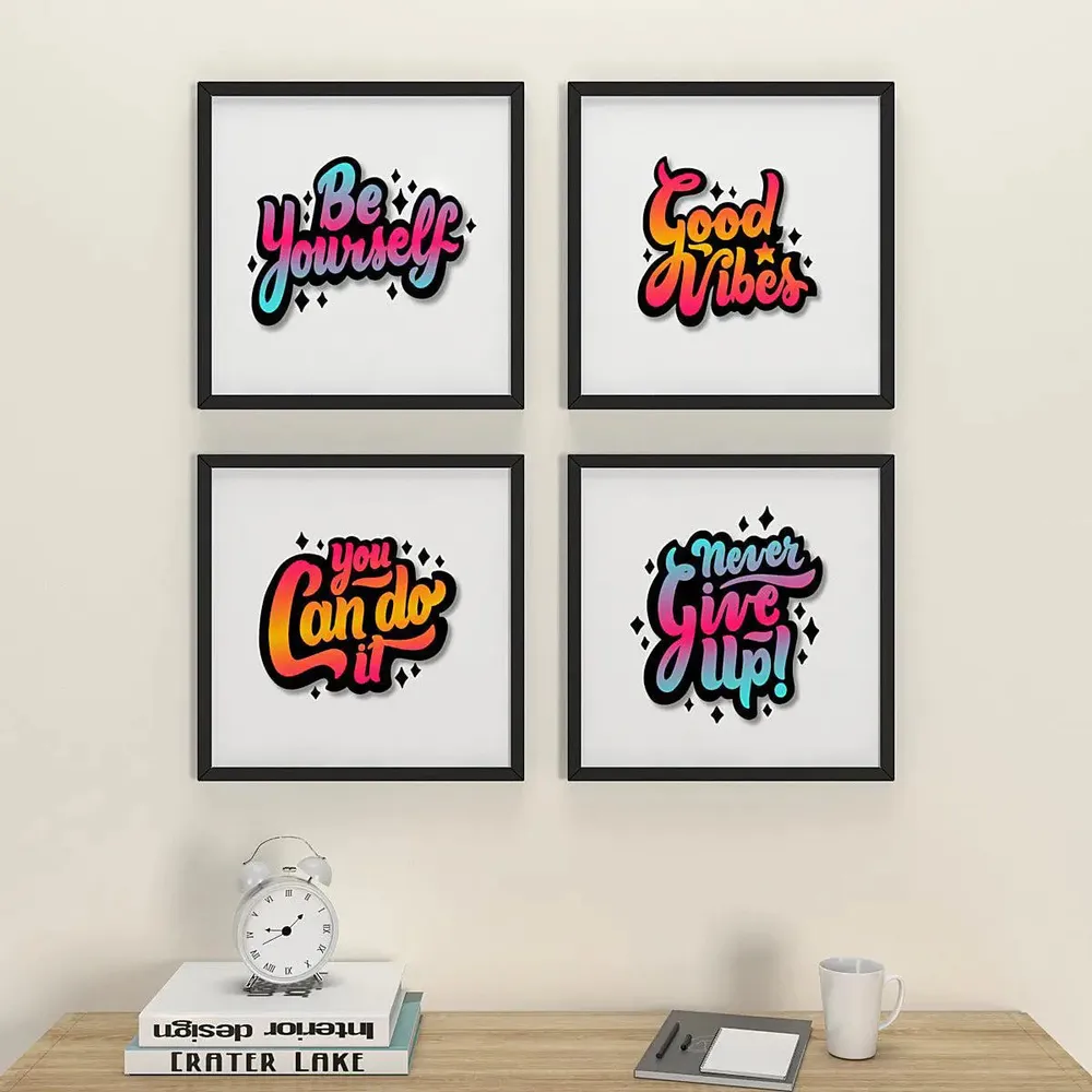 Good vibes  Set of 4 frames with Break Resistant Clear Acrylic Glass & High Definition Print