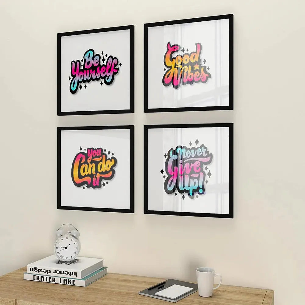 Good vibes  Set of 4 frames with Break Resistant Clear Acrylic Glass & High Definition Print