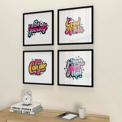 Good vibes  Set of 4 frames with Break Resistant Clear Acrylic Glass & High Definition Print