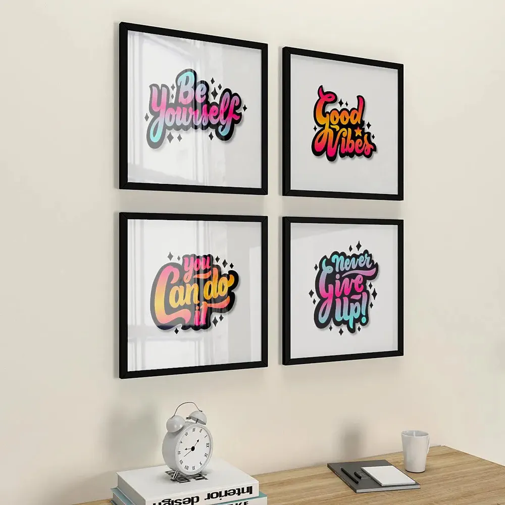 Good vibes  Set of 4 frames with Break Resistant Clear Acrylic Glass & High Definition Print