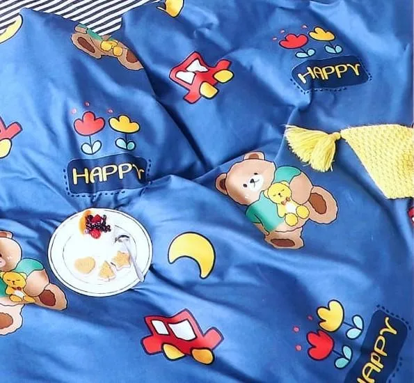 Goodnight's Sleep Cartoon Double Bedsheet With 2 Pillow Covers (Blue)