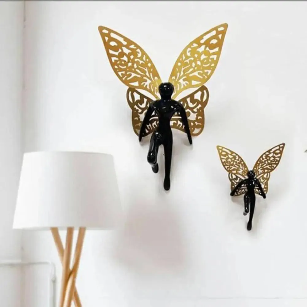 Gorgeous Angel With Wings Metal Wall Decor for Living Room (Black & Gold)- Set of 2
