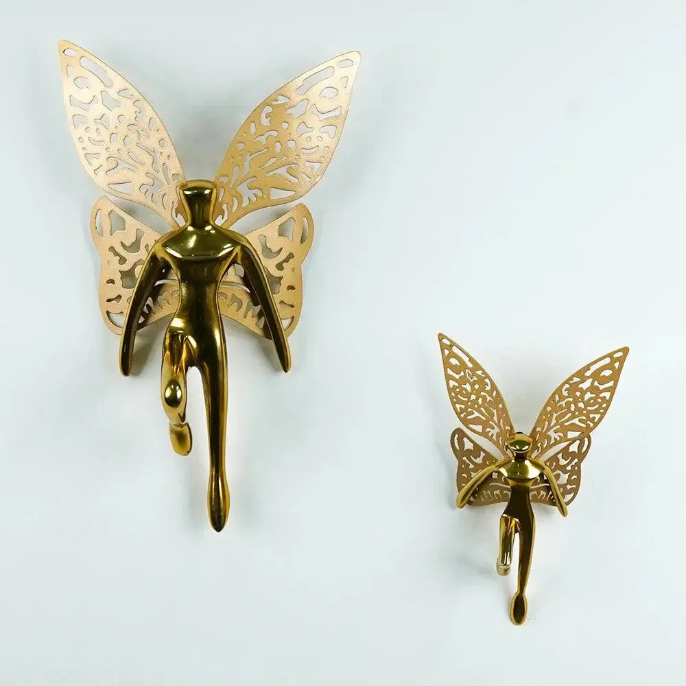 Gorgeous Angel With Wings Metal Wall Decor for Living Room (Golden) - Set of 2