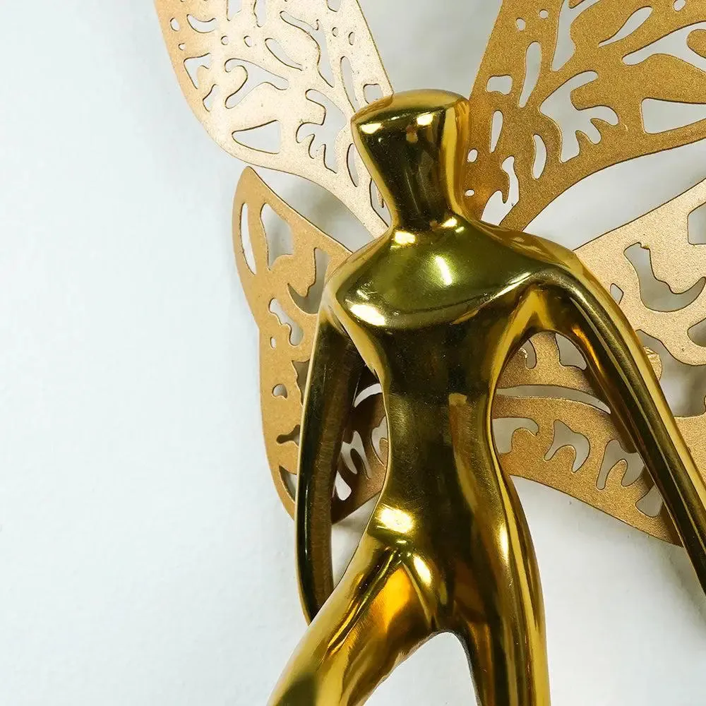 Gorgeous Angel With Wings Metal Wall Decor for Living Room (Golden) - Set of 2