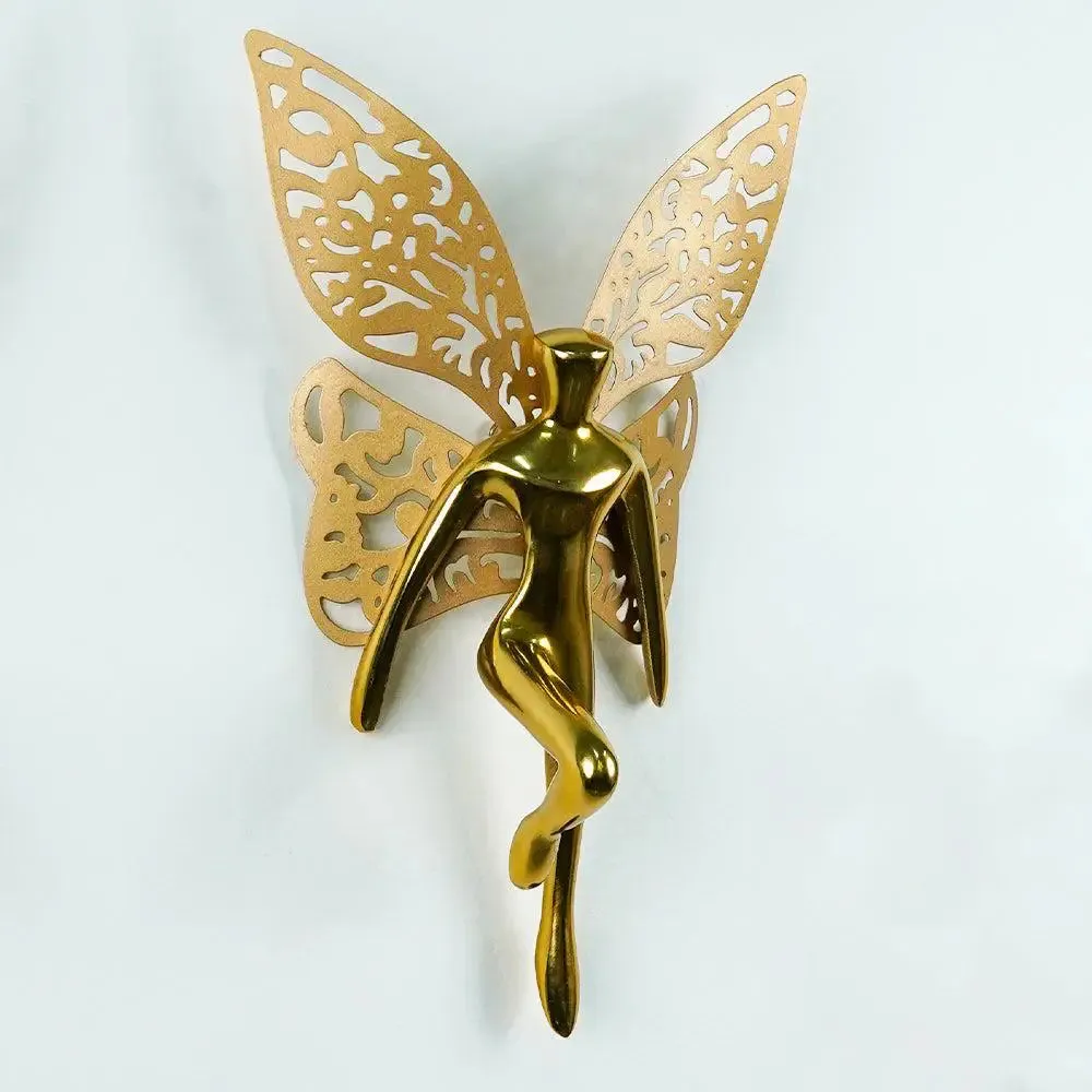 Gorgeous Angel With Wings Metal Wall Decor for Living Room (Golden) - Set of 2