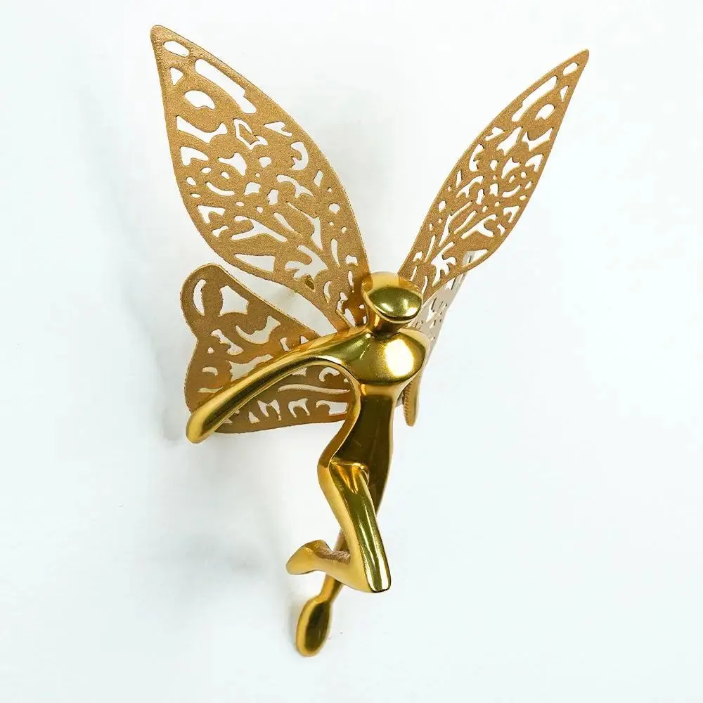 Gorgeous Angel With Wings Metal Wall Decor for Living Room (Golden) - Set of 2