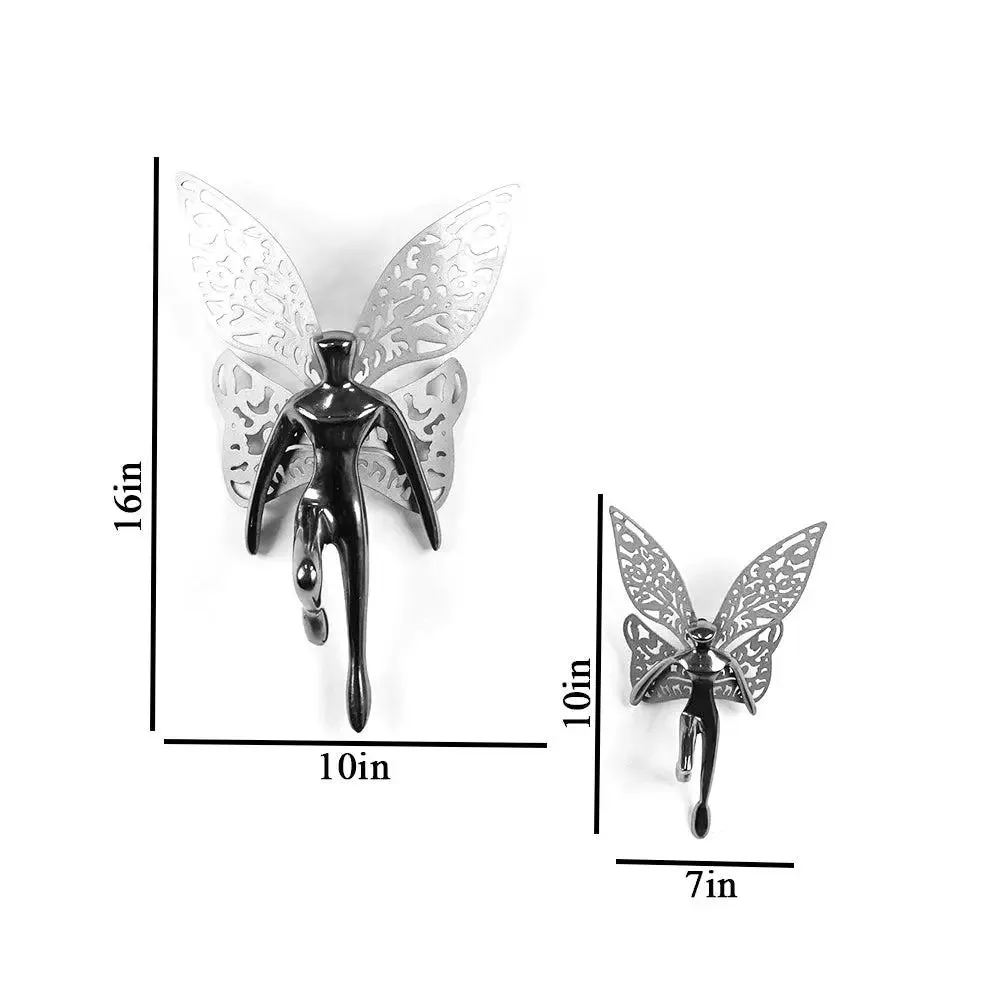 Gorgeous Angel With Wings Metal Wall Decor for Living Room (Golden) - Set of 2